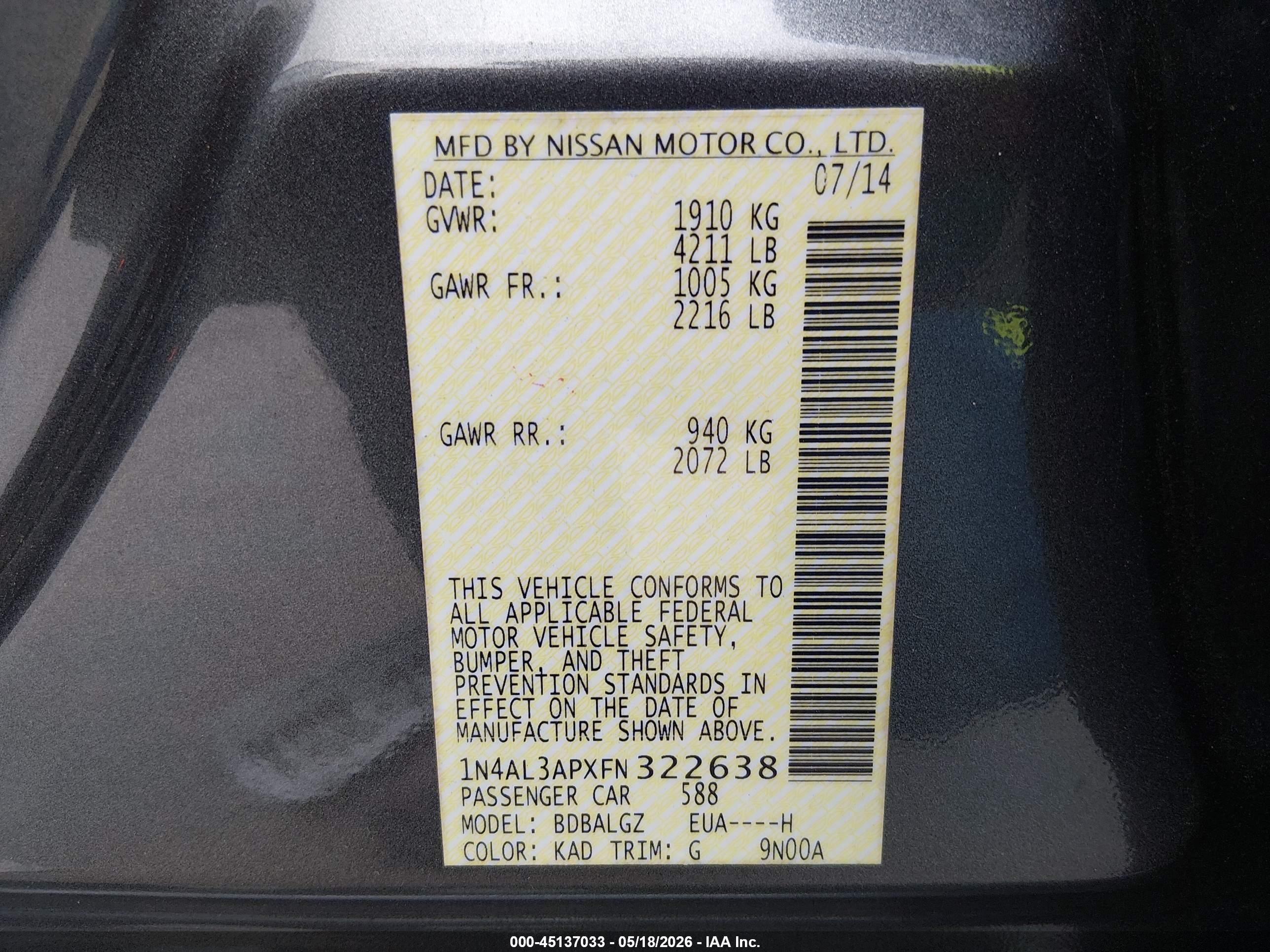 2015 Nissan Altima 2.5 S Gray vin: 1N4AL3APXFN322638