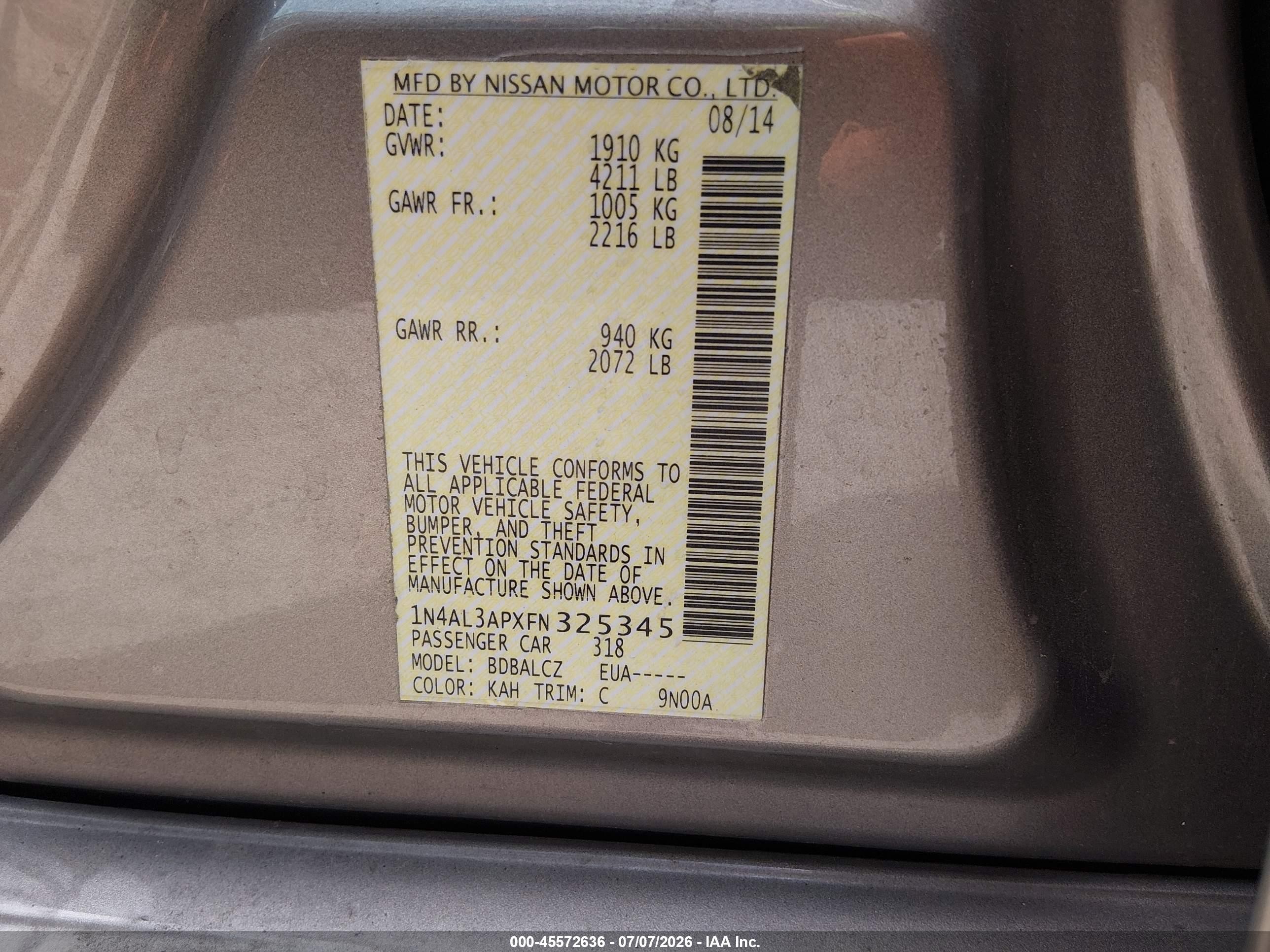 2015 Nissan Altima 2.5 S Gray vin: 1N4AL3APXFN325345