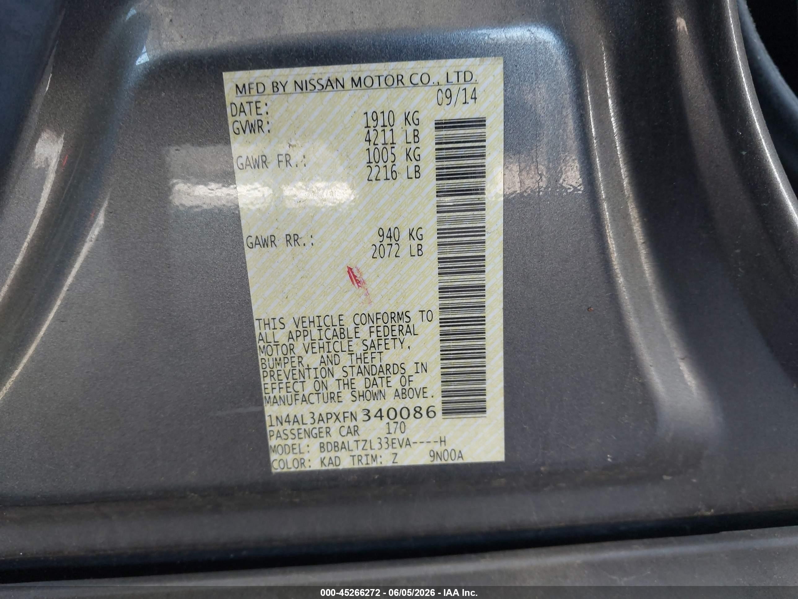 2015 Nissan Altima 2.5 Sl Gray vin: 1N4AL3APXFN340086