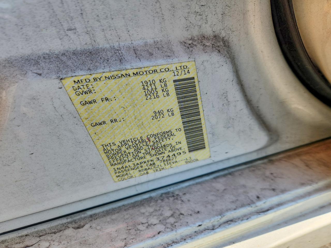 2015 Nissan Altima 2.5 S White vin: 1N4AL3APXFN374495