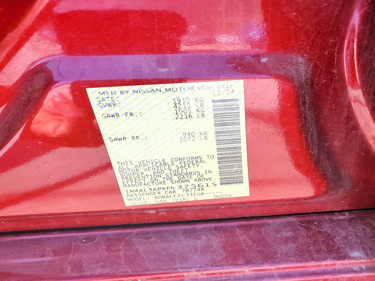 2015 Nissan Altima 2.5 S Red vin: 1N4AL3APXFN375615