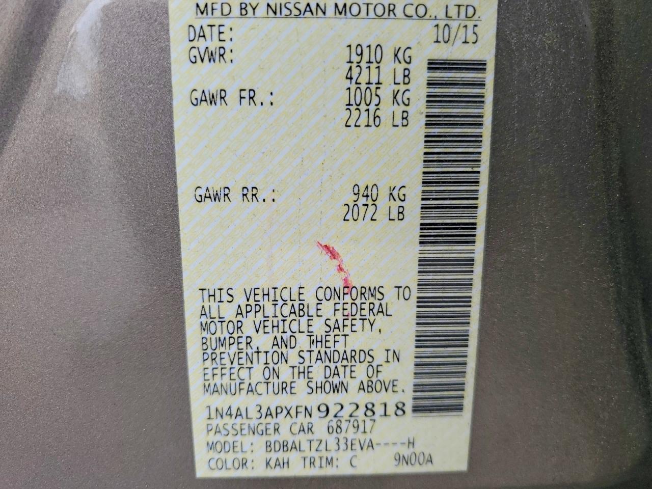 2015 Nissan Altima 2.5 Gray vin: 1N4AL3APXFN922818
