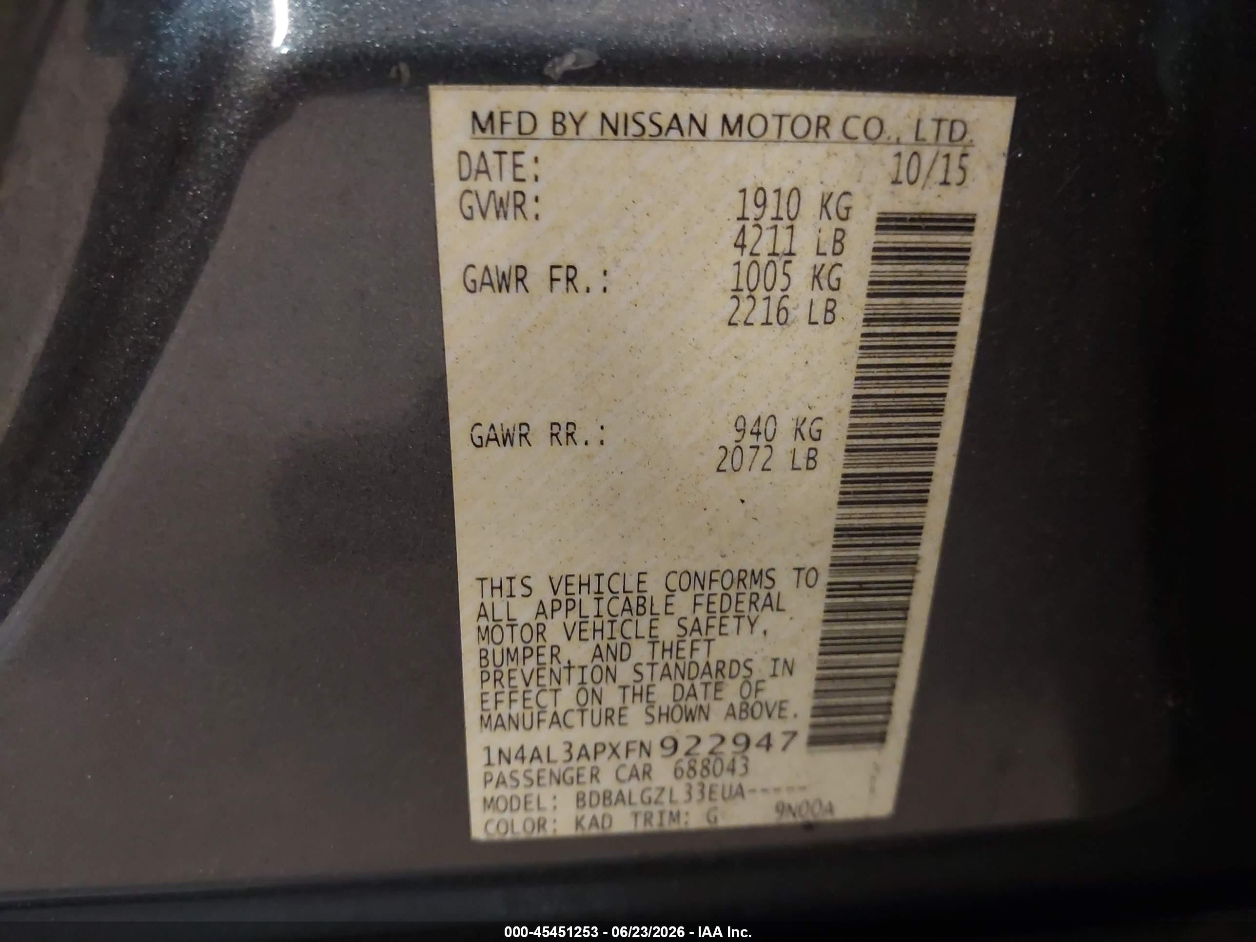 2015 Nissan Altima 2.5 S Gray vin: 1N4AL3APXFN922947