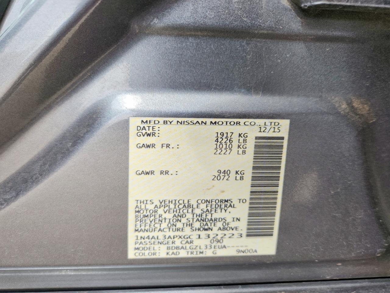 2016 Nissan Altima 2.5 S Gray vin: 1N4AL3APXGC132223