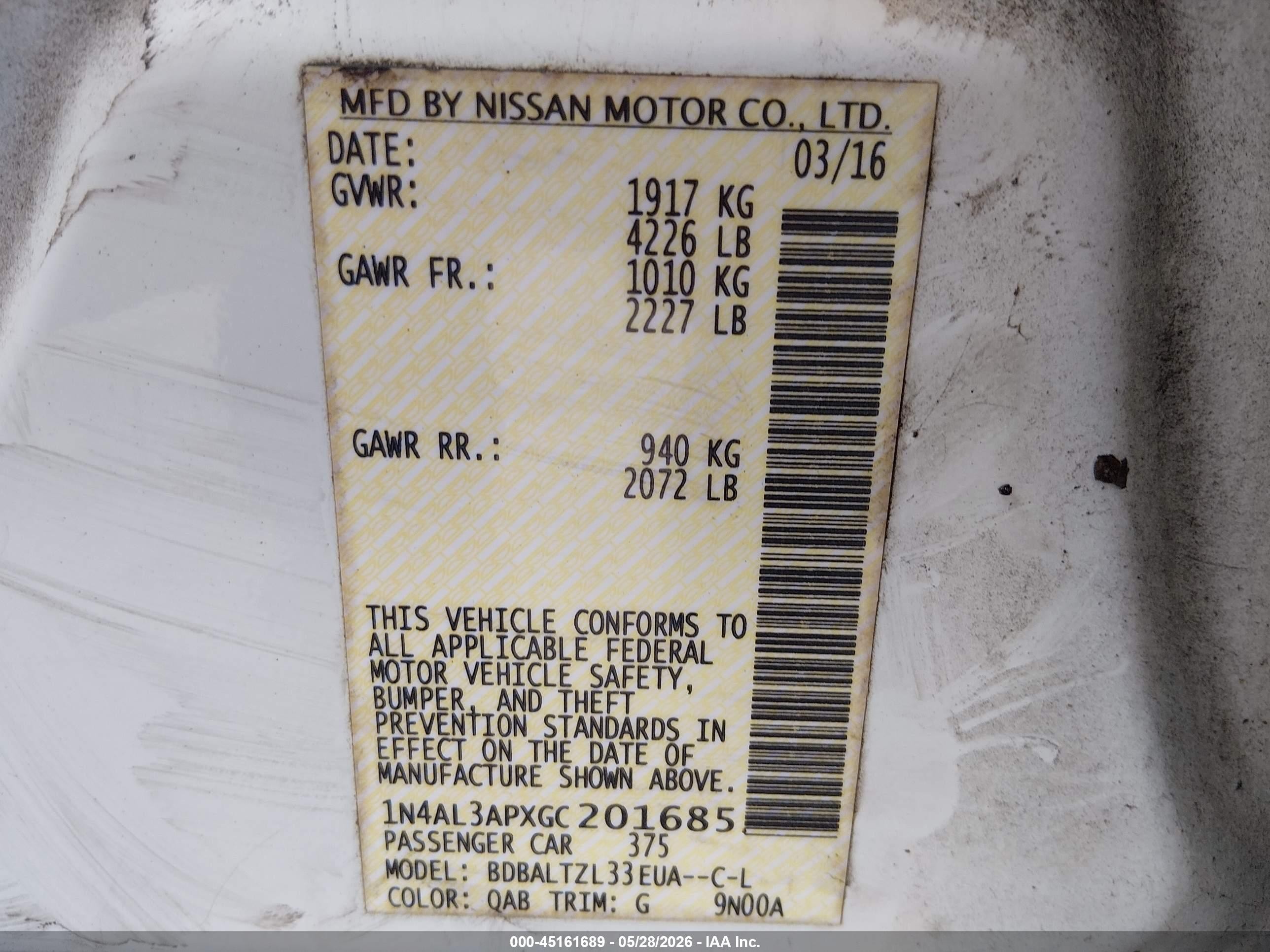 2016 Nissan Altima 2.5 Sl White vin: 1N4AL3APXGC201685