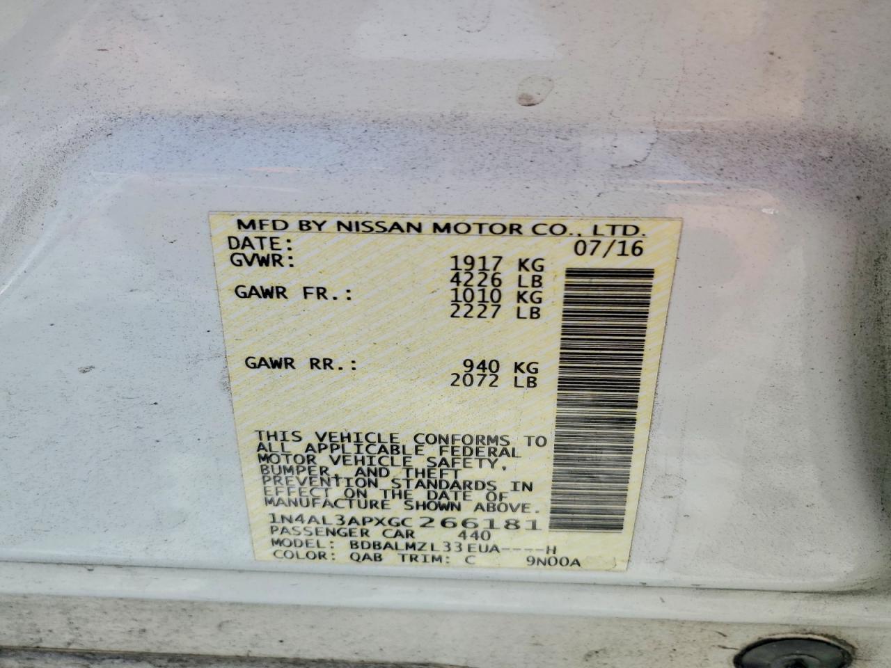 2016 Nissan Altima 2.5 Sv White vin: 1N4AL3APXGC266181