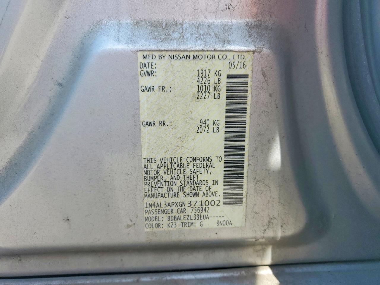 2016 Nissan Altima 2.5 S Silver vin: 1N4AL3APXGN371002