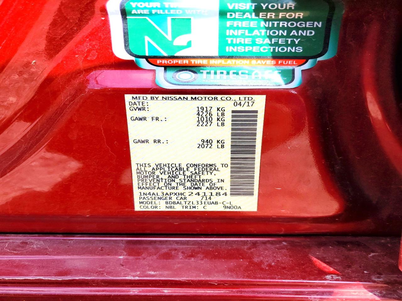 2017 Nissan Altima 2.5 Sl Red vin: 1N4AL3APXHC241184