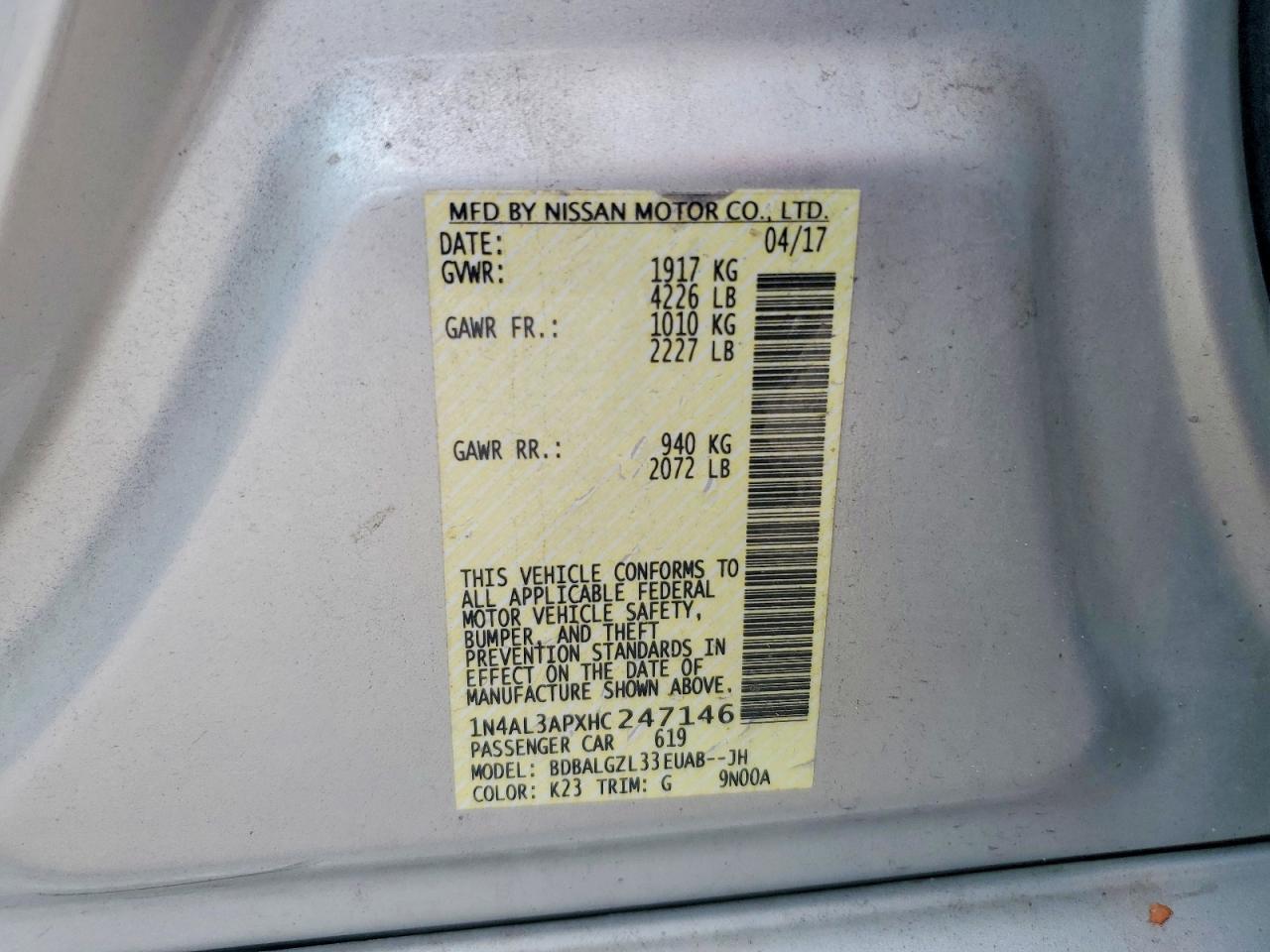 2017 Nissan Altima 2.5 S Silver vin: 1N4AL3APXHC247146