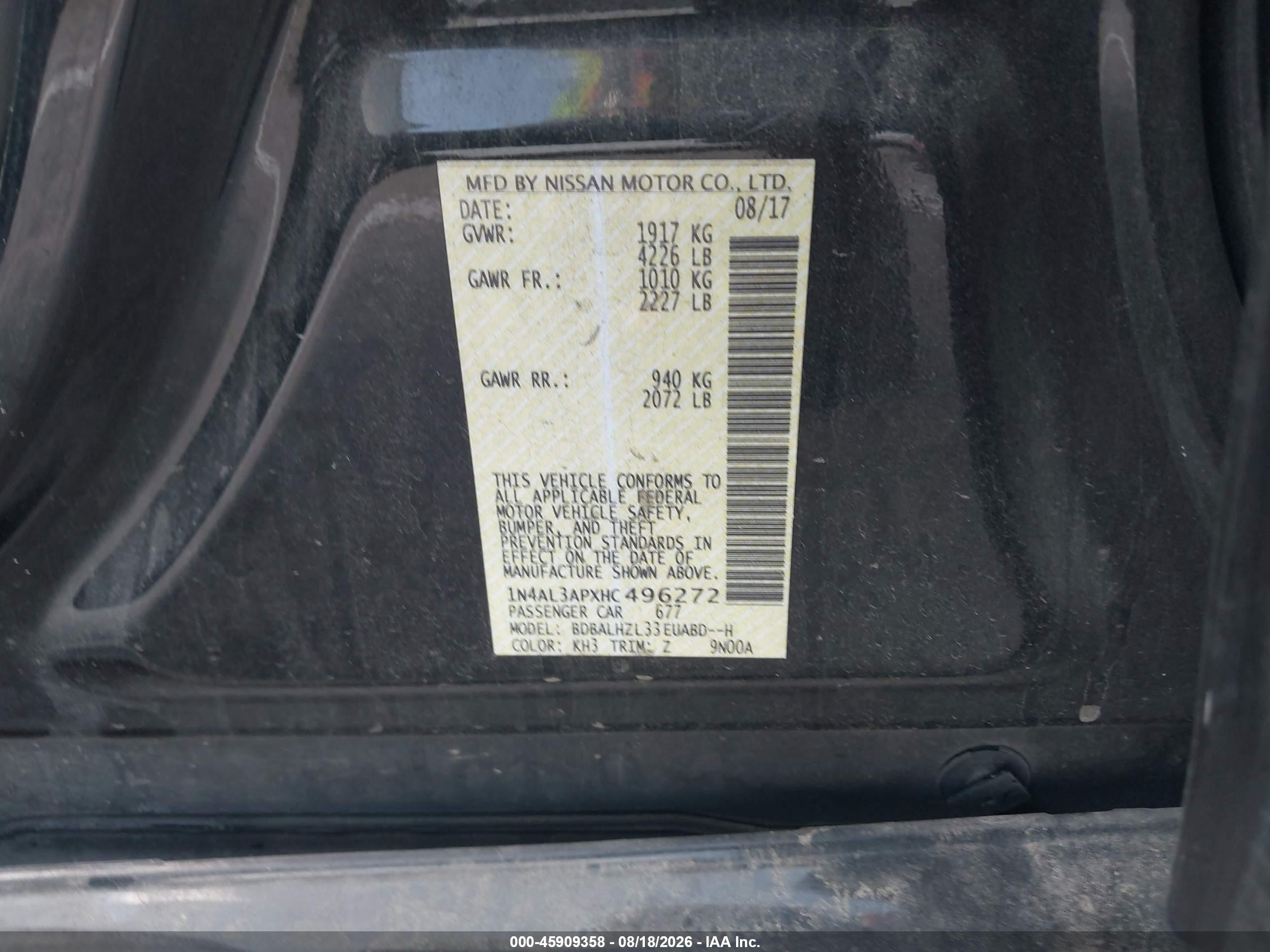2017 Nissan Altima 2.5 Sr Черный vin: 1N4AL3APXHC496272