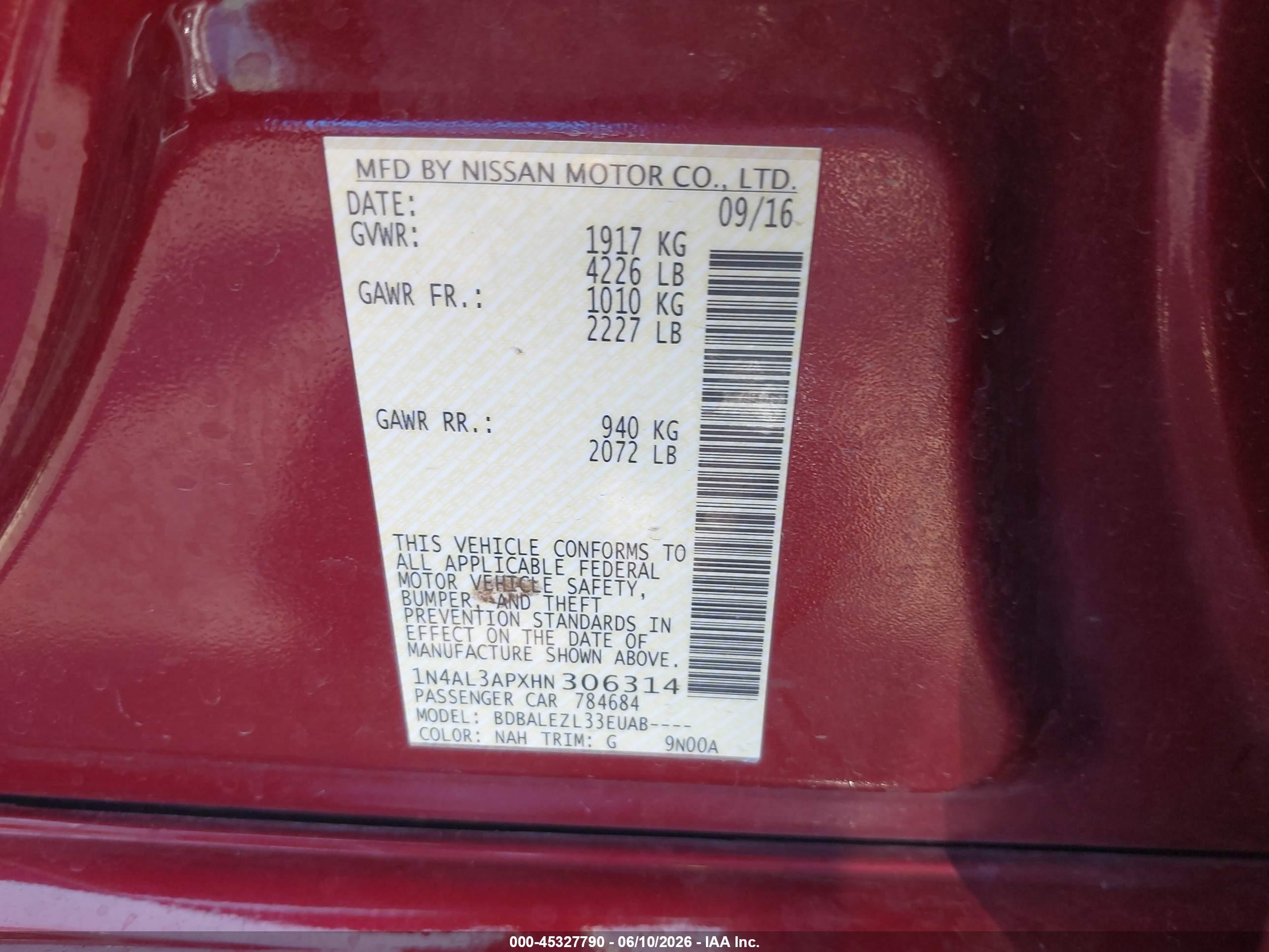 2017 Nissan Altima 2.5 S Red vin: 1N4AL3APXHN306314