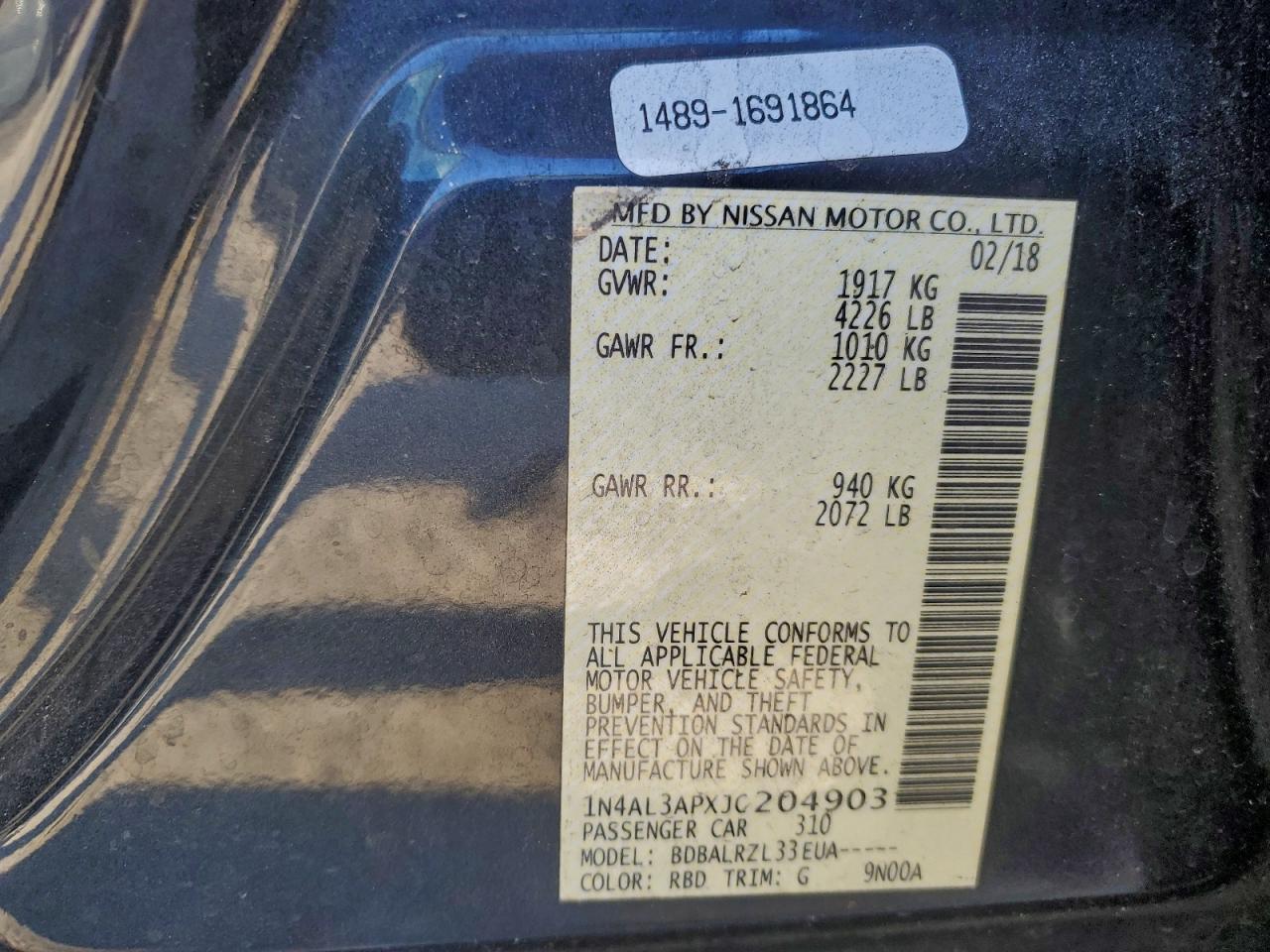 2018 Nissan Altima 2.5 White vin: 1N4AL3APXJC204903