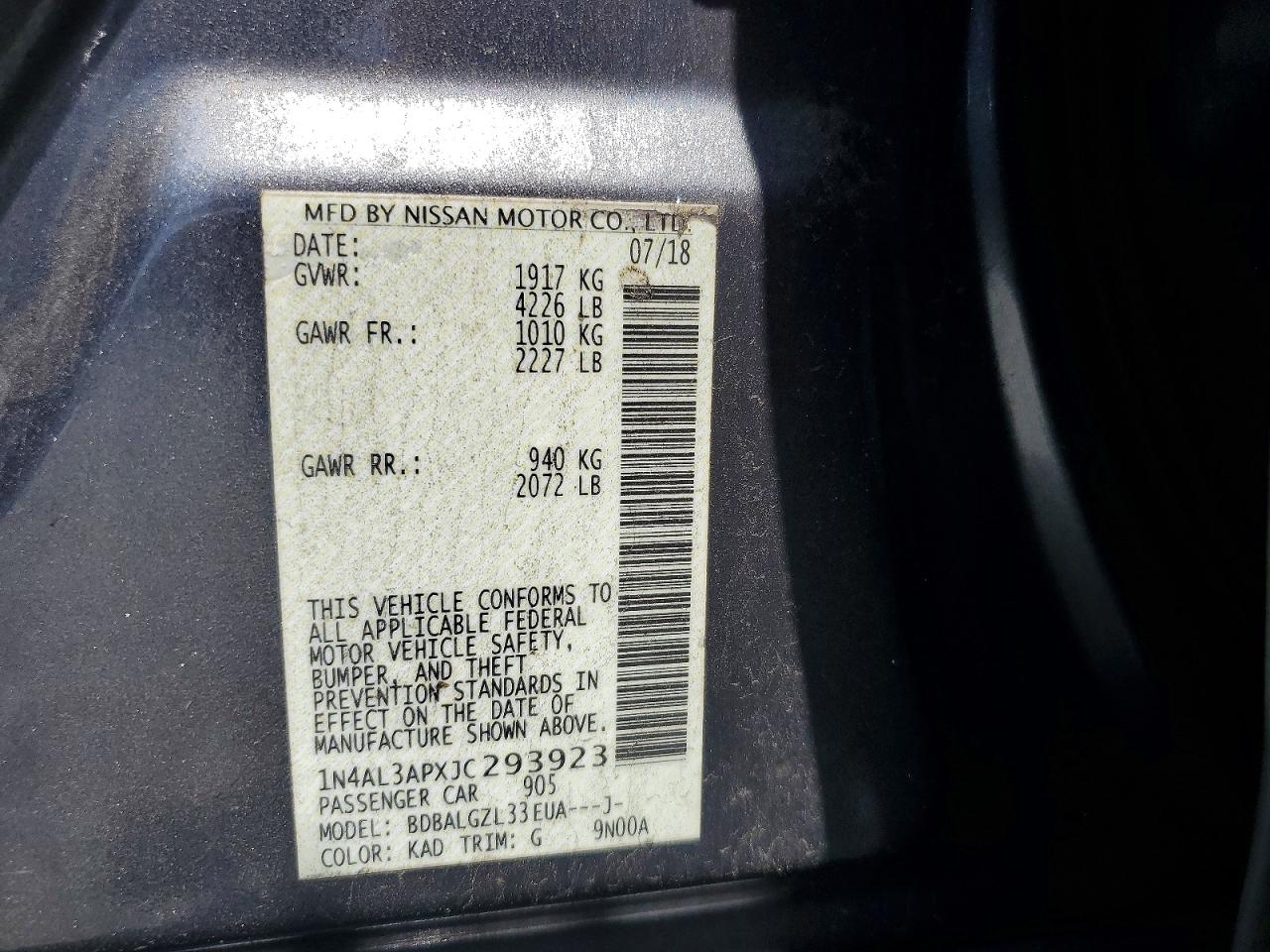 2018 Nissan Altima 2.5 S Gray vin: 1N4AL3APXJC293923