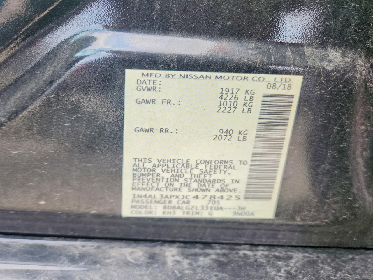 2018 Nissan Altima 2.5 S Черный vin: 1N4AL3APXJC478425