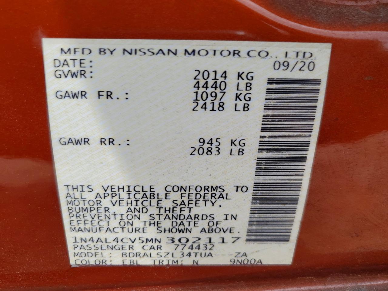 2021 Nissan Altima Orange vin: 1N4AL4CV5MN302117