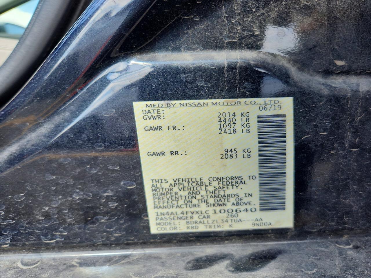 2020 Nissan Altima Platinum Charcoal vin: 1N4AL4FVXLC100640