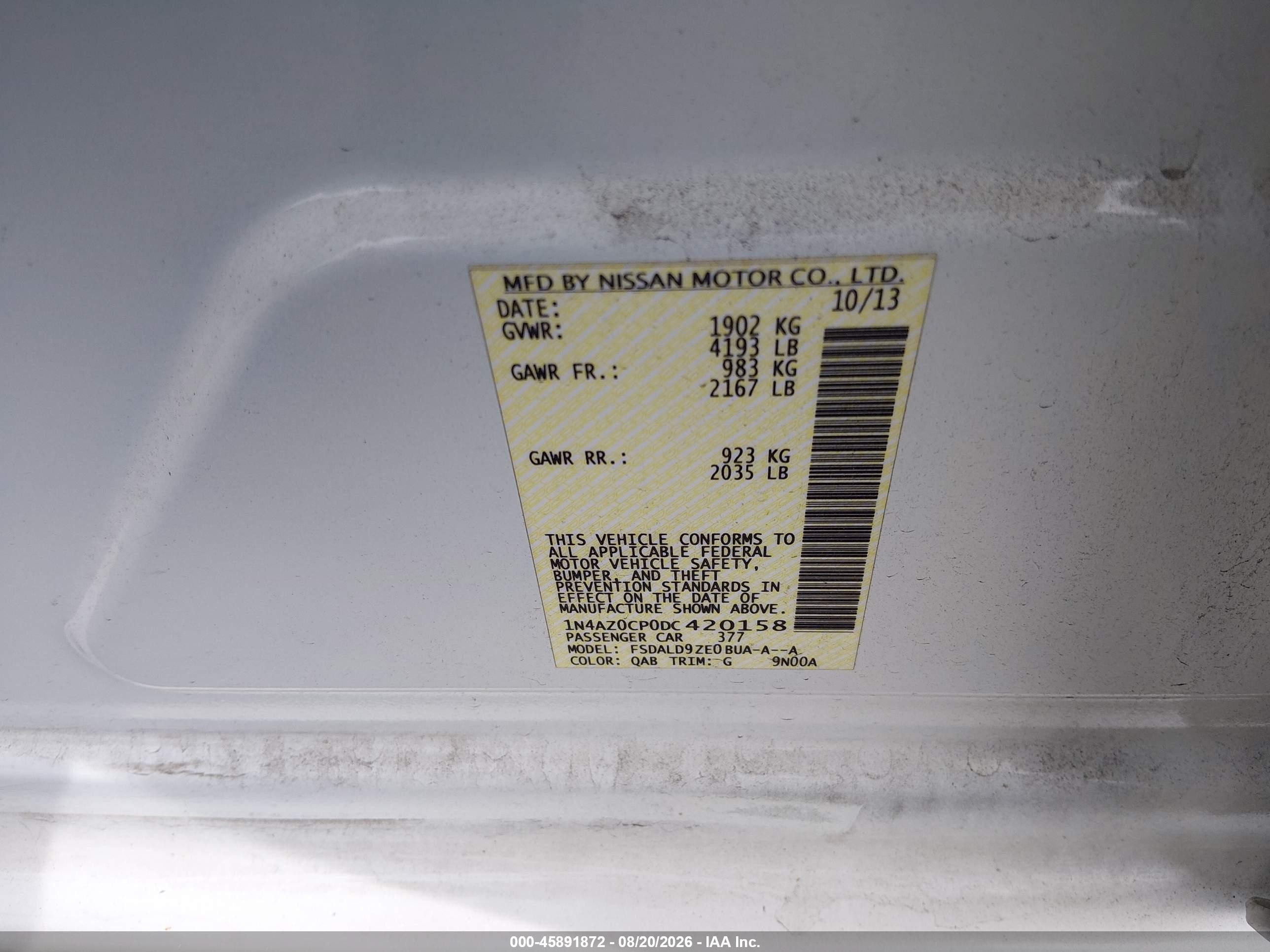 2013 Nissan Leaf Sv White vin: 1N4AZ0CP0DC420158