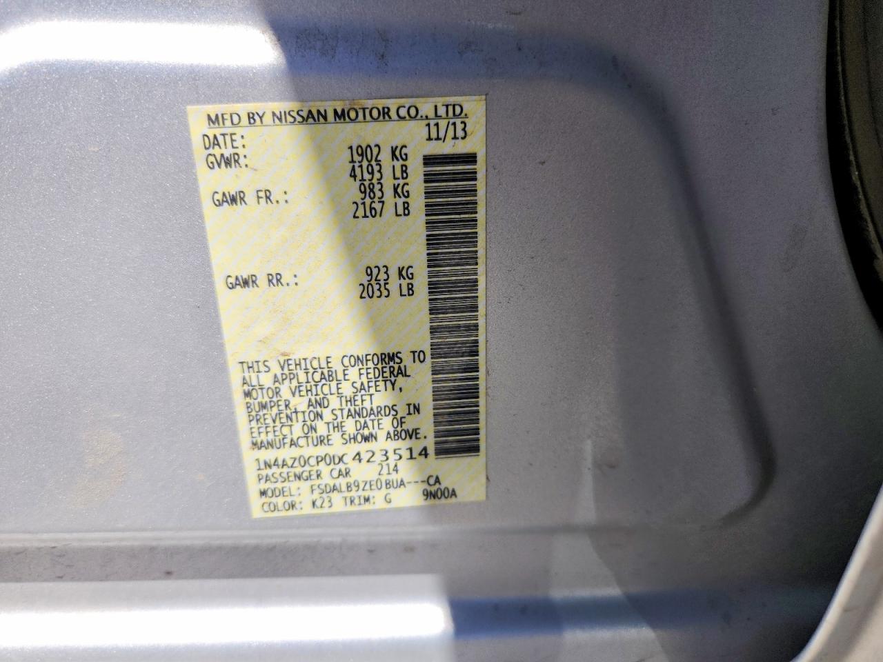 2013 Nissan Leaf S Silver vin: 1N4AZ0CP0DC423514