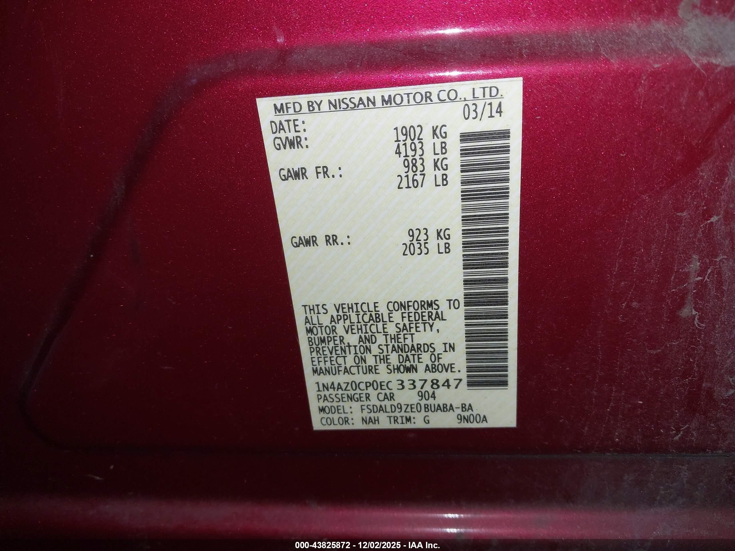 2014 Nissan Leaf Sv Red vin: 1N4AZ0CP0EC337847