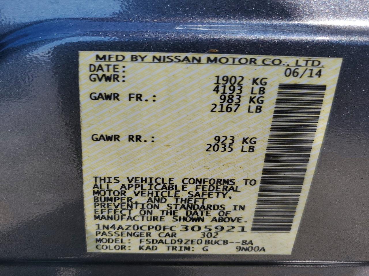 2015 Nissan Leaf Sv Gray vin: 1N4AZ0CP0FC305921