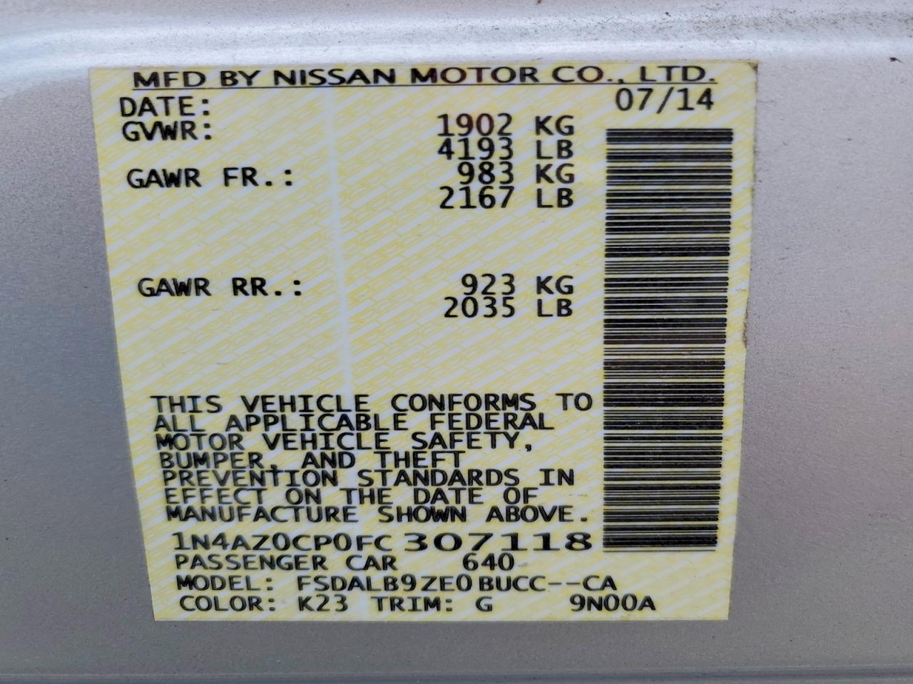 2015 Nissan Leaf S Silver vin: 1N4AZ0CP0FC307118