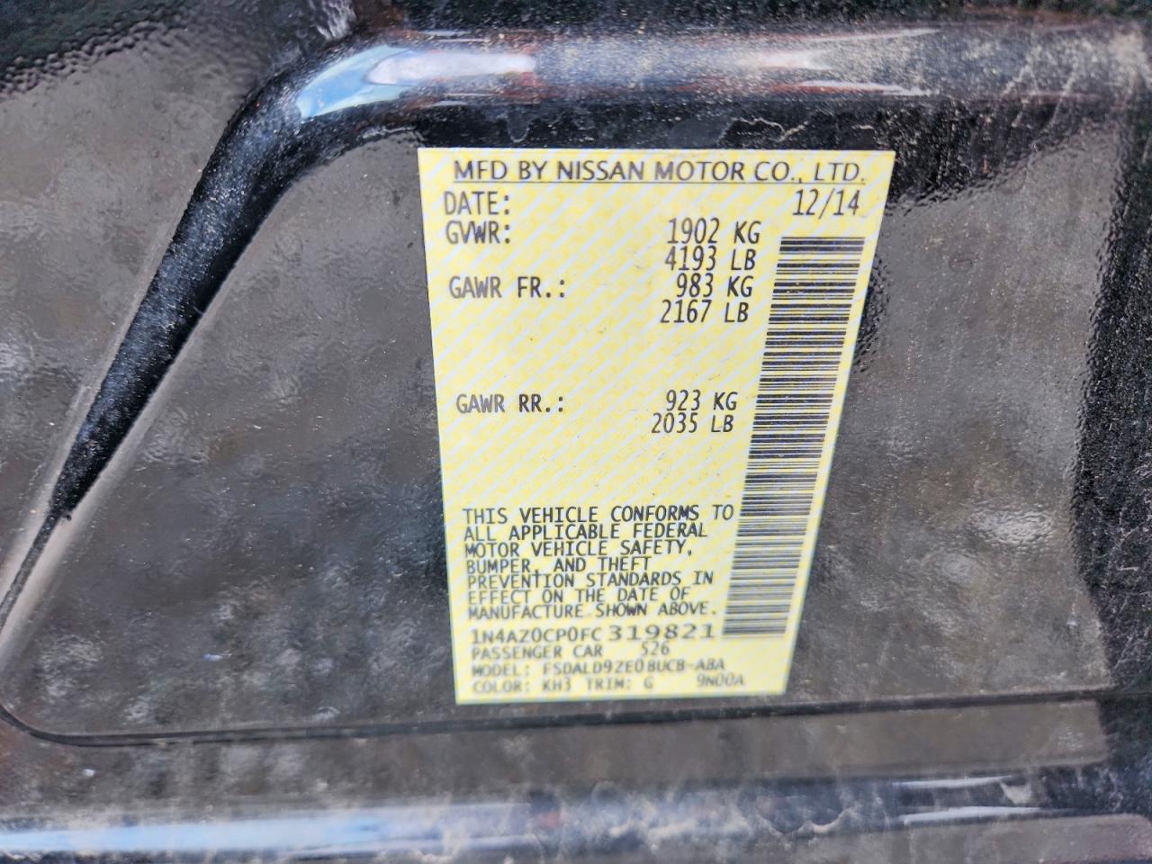 2015 Nissan Leaf Sv Black vin: 1N4AZ0CP0FC319821