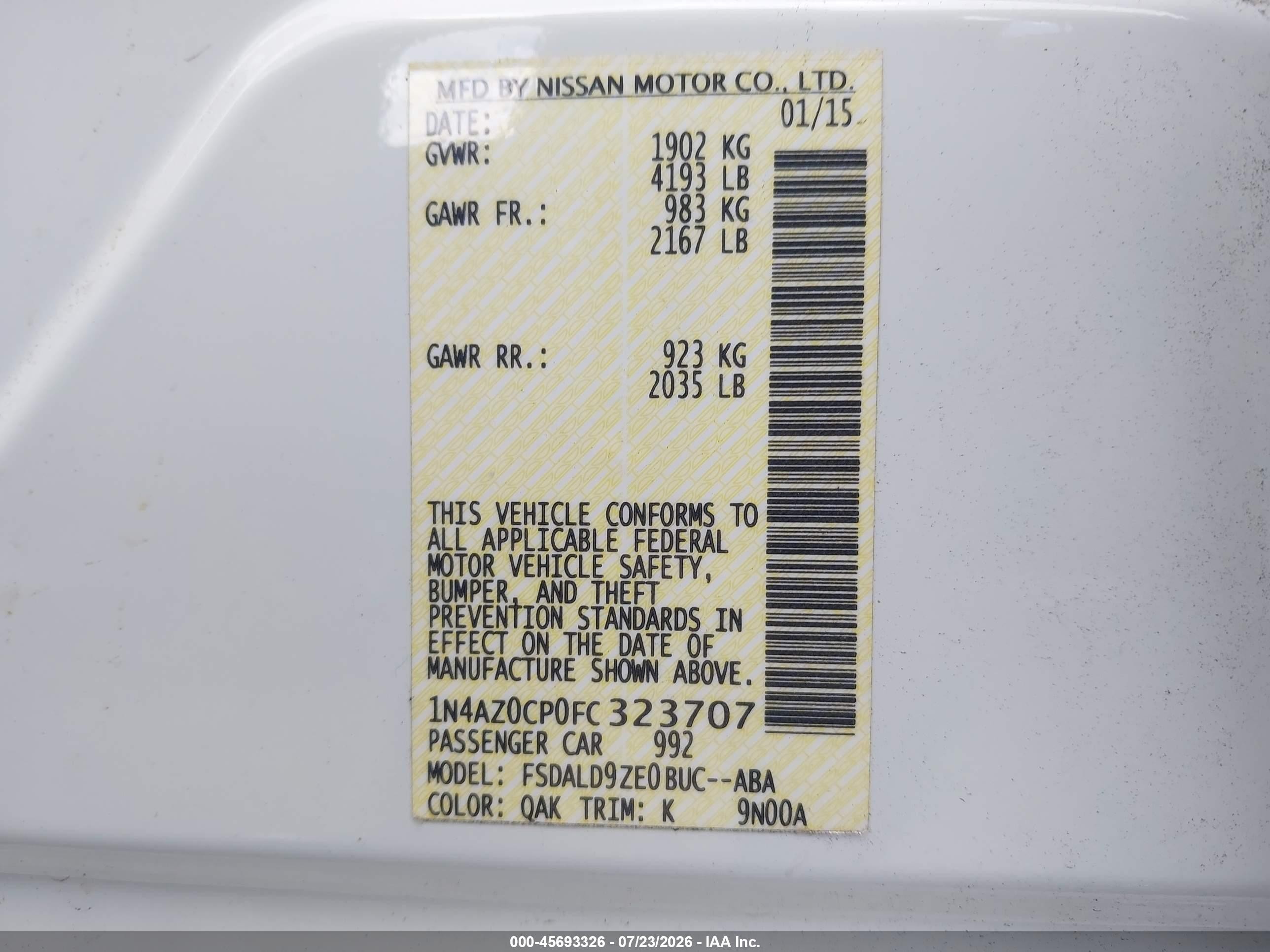 2015 Nissan Leaf Sv White vin: 1N4AZ0CP0FC323707
