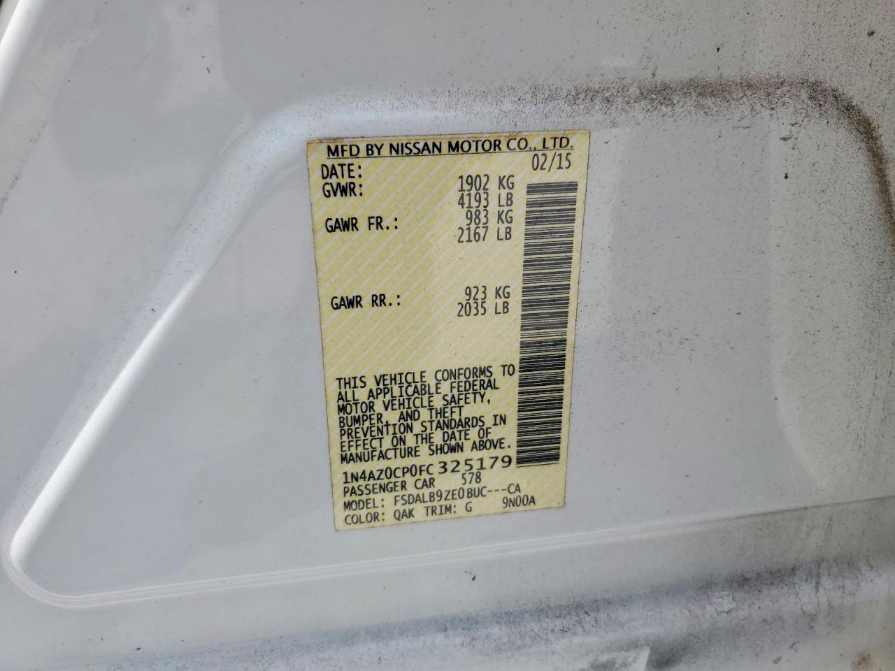 2015 Nissan Leaf S White vin: 1N4AZ0CP0FC325179