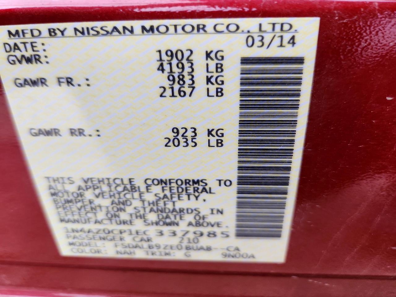 2014 Nissan Leaf S Red vin: 1N4AZ0CP1EC337985