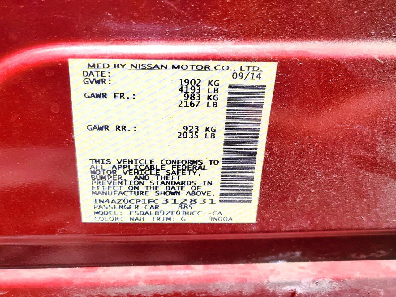 2015 Nissan Leaf S Red vin: 1N4AZ0CP1FC312831