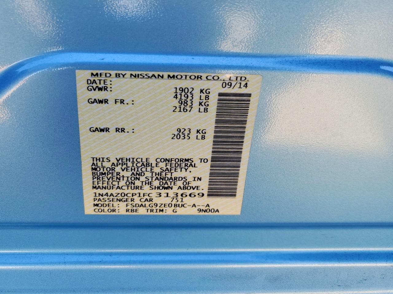 2015 Nissan Leaf Sl Blue vin: 1N4AZ0CP1FC313669