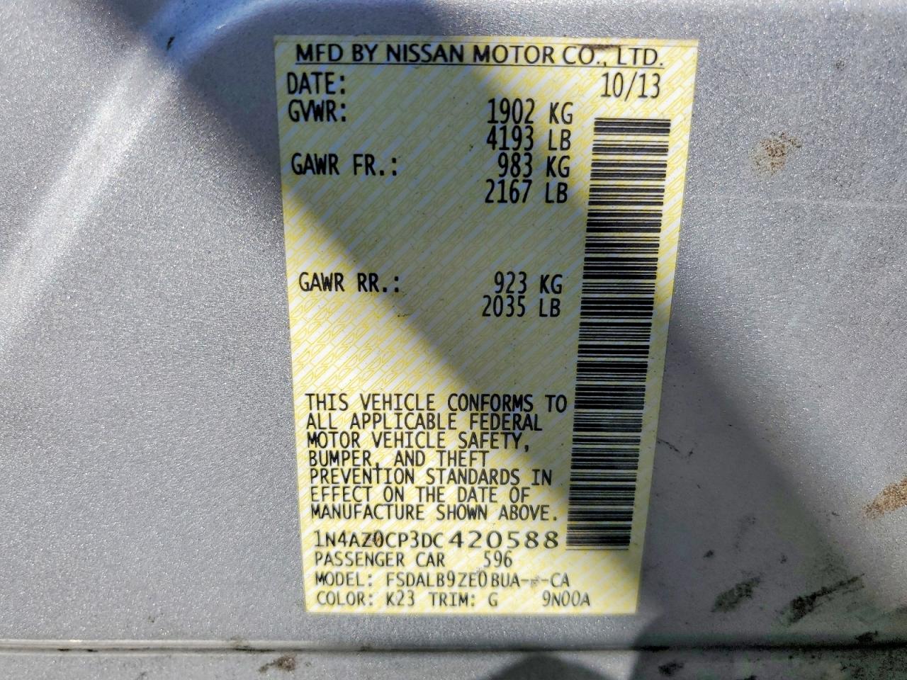 2013 Nissan Leaf S/sv/sl Silver vin: 1N4AZ0CP3DC420588