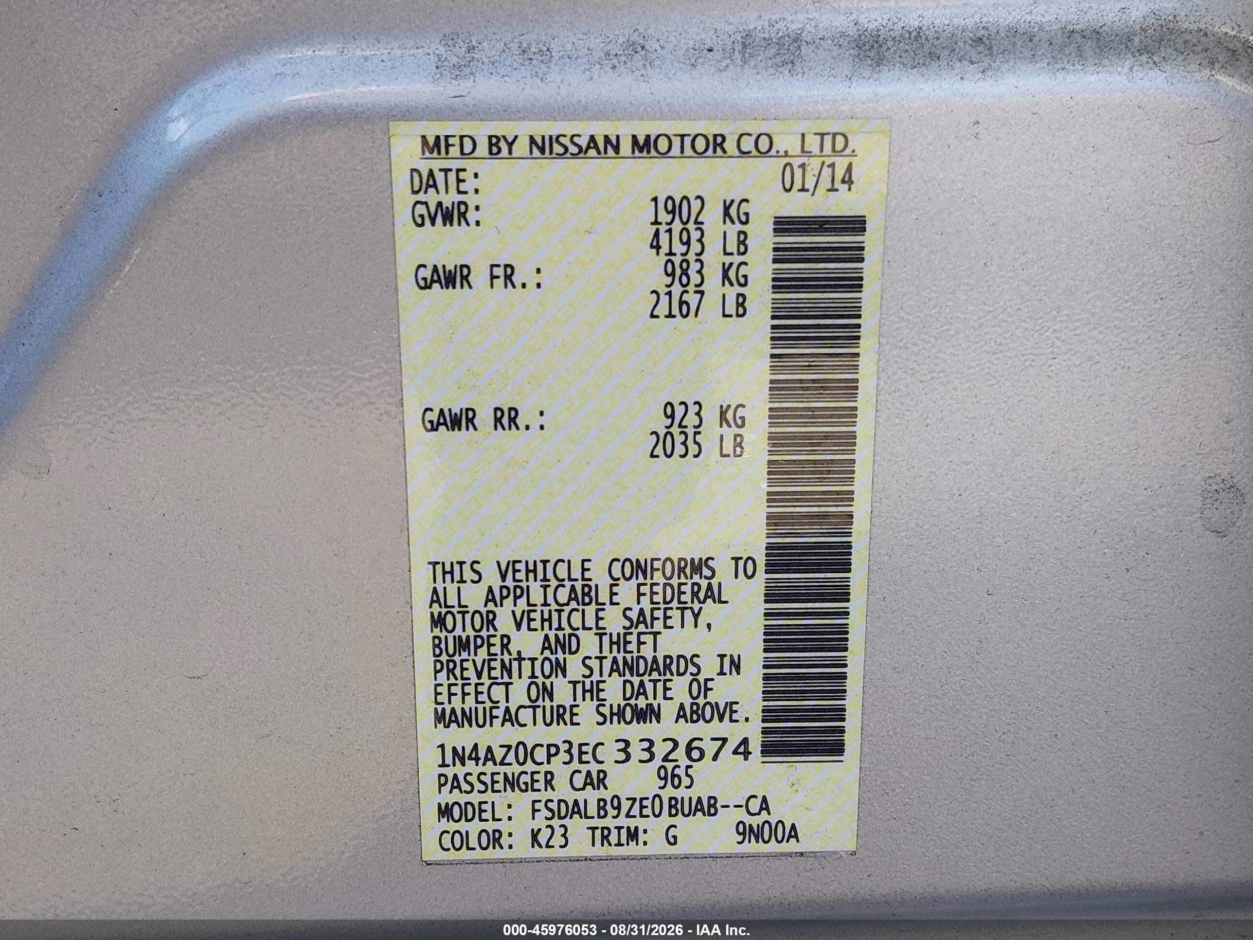 2014 Nissan Leaf S Silver vin: 1N4AZ0CP3EC332674