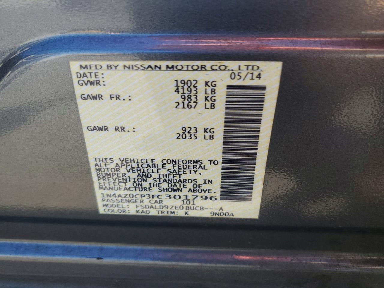 2015 Nissan Leaf Sv Gray vin: 1N4AZ0CP3FC301796