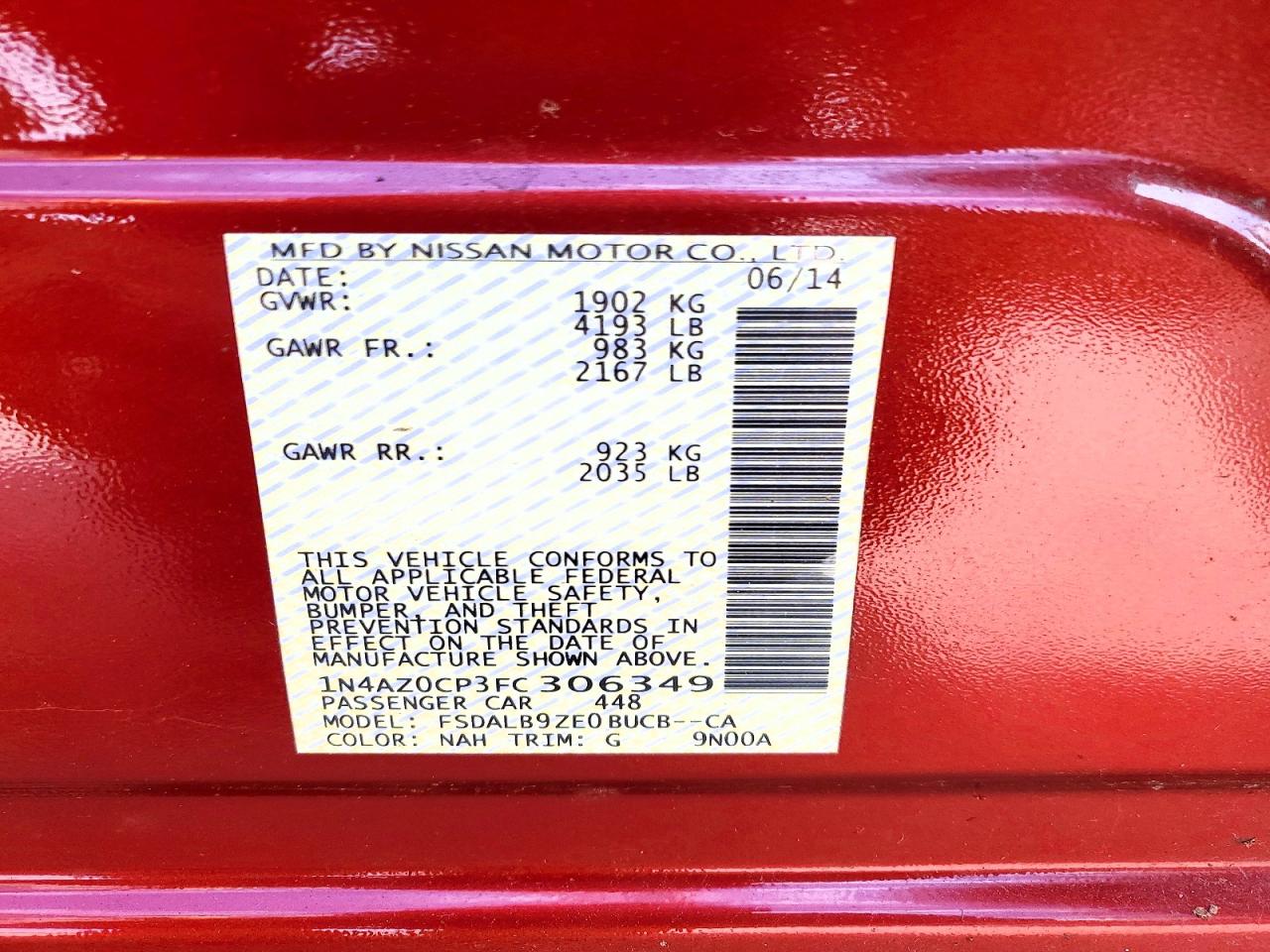 2015 Nissan Leaf S Red vin: 1N4AZ0CP3FC306349