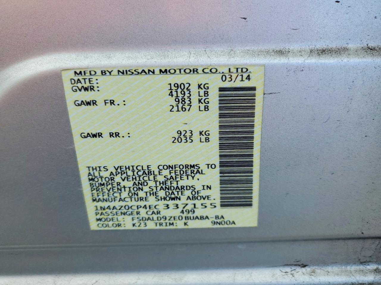 2014 Nissan Leaf Sv Silver vin: 1N4AZ0CP4EC337155