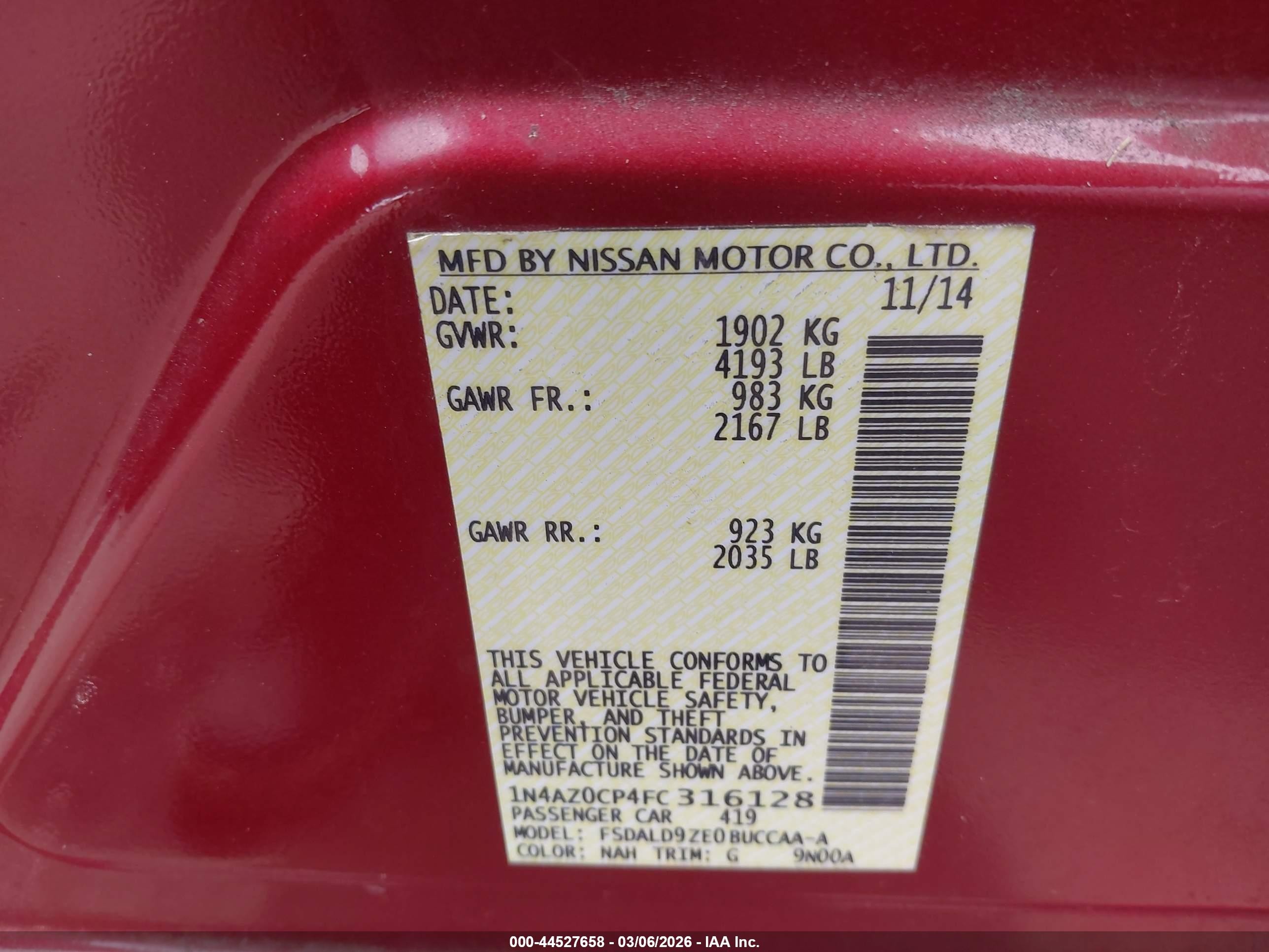 2015 Nissan Leaf Sv Red vin: 1N4AZ0CP4FC316128
