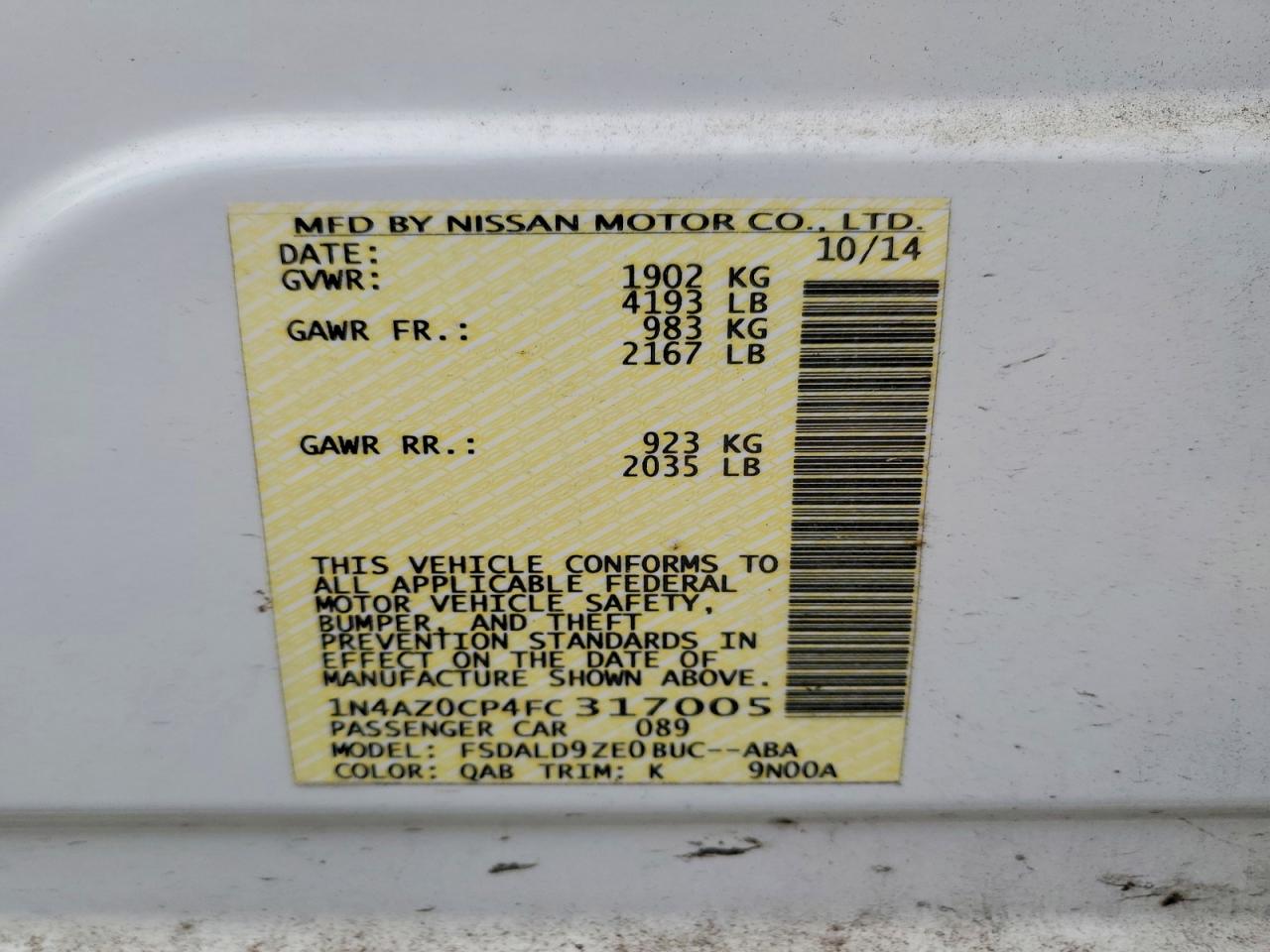 2015 Nissan Leaf S White vin: 1N4AZ0CP4FC317005