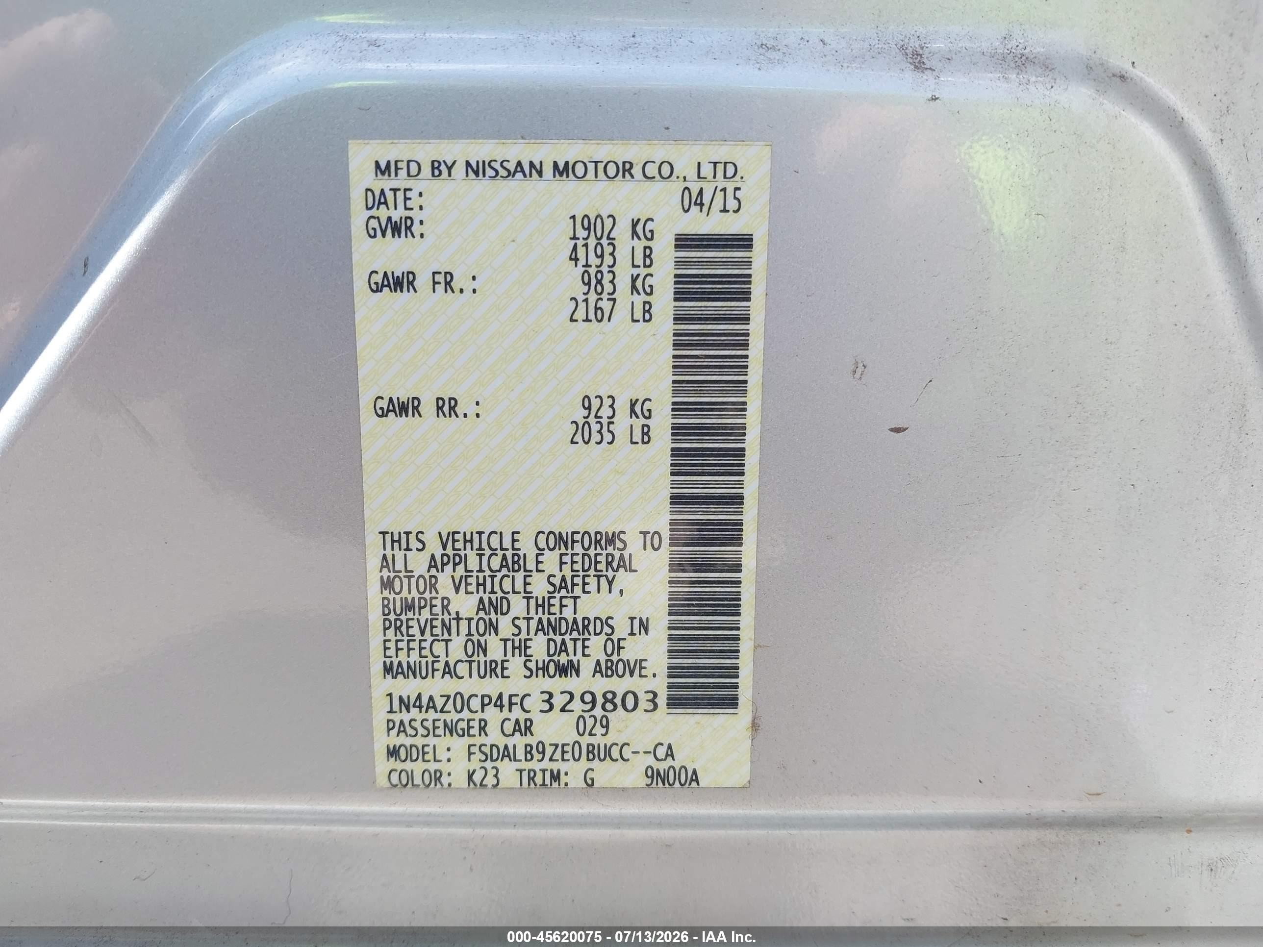 2015 Nissan Leaf S Серебряный vin: 1N4AZ0CP4FC329803