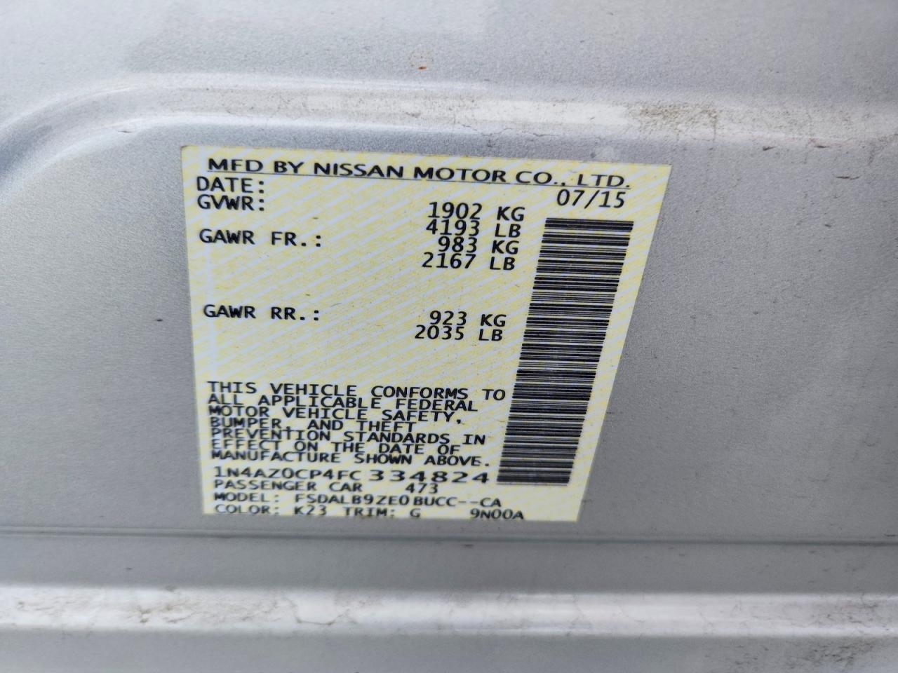 2015 Nissan Leaf S Silver vin: 1N4AZ0CP4FC334824