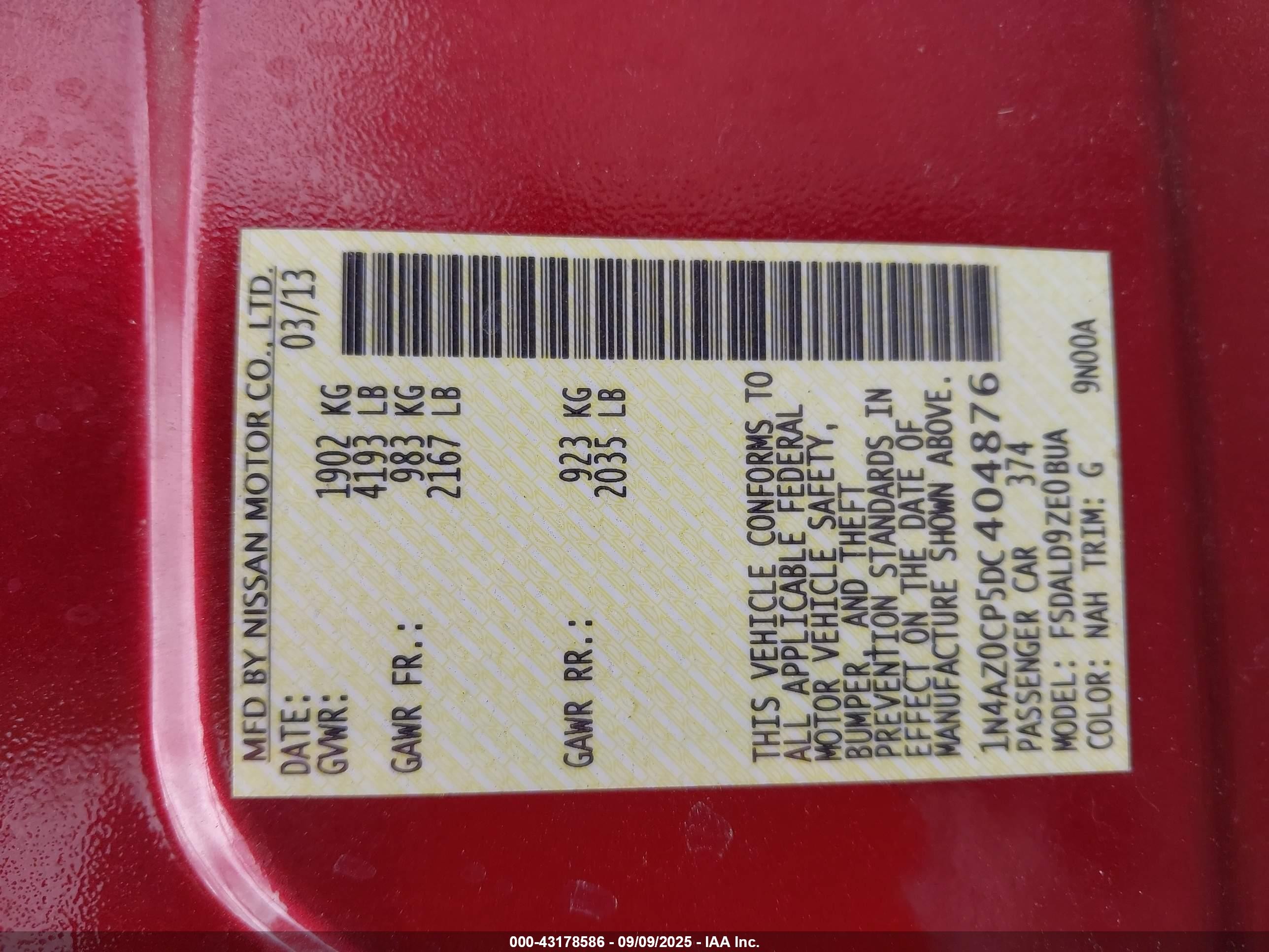 2013 Nissan Leaf Sv Red vin: 1N4AZ0CP5DC404876