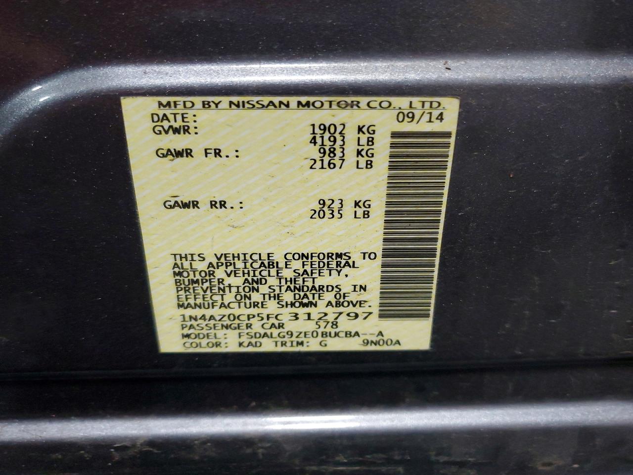 2015 Nissan Leaf S Gray vin: 1N4AZ0CP5FC312797