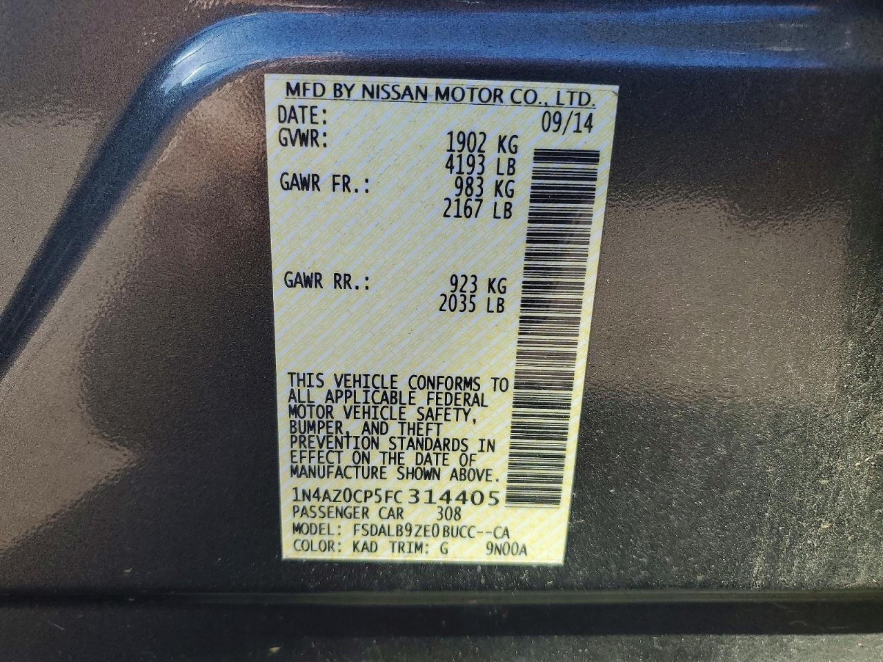 2015 Nissan Leaf S Gray vin: 1N4AZ0CP5FC314405