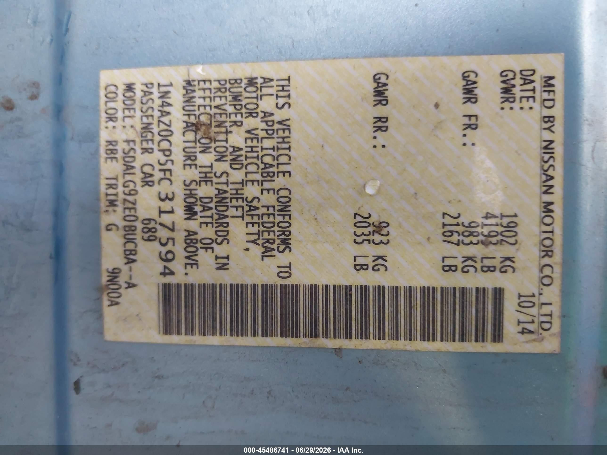 2015 Nissan Leaf Sl Blue vin: 1N4AZ0CP5FC317594