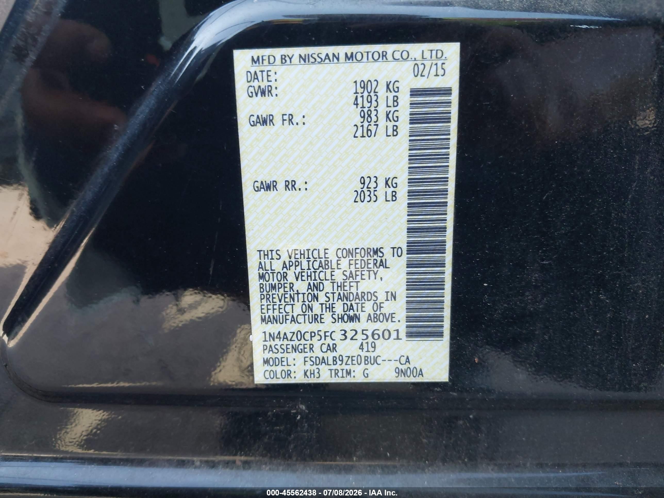2015 Nissan Leaf S Black vin: 1N4AZ0CP5FC325601