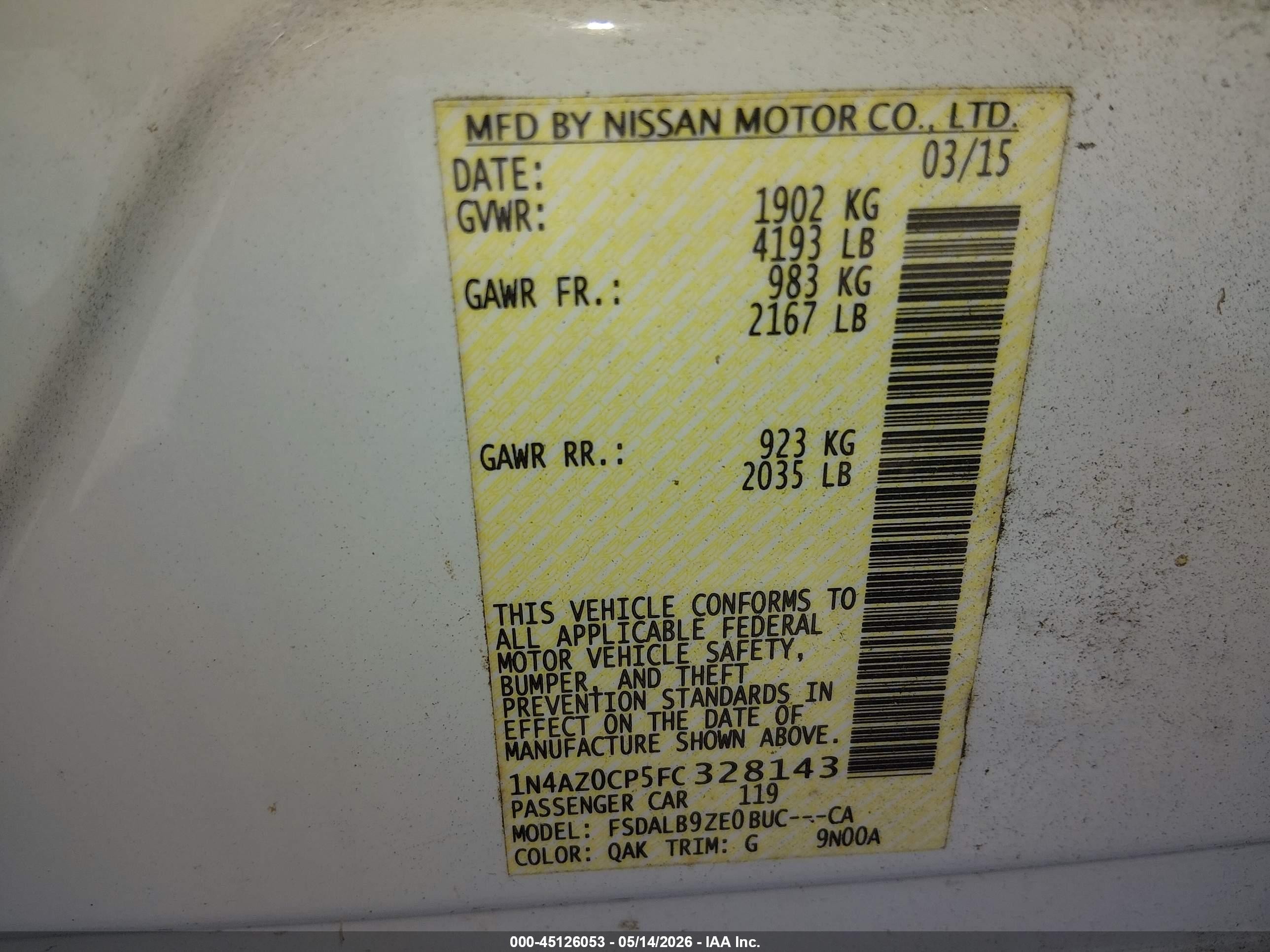 2015 Nissan Leaf S White vin: 1N4AZ0CP5FC328143