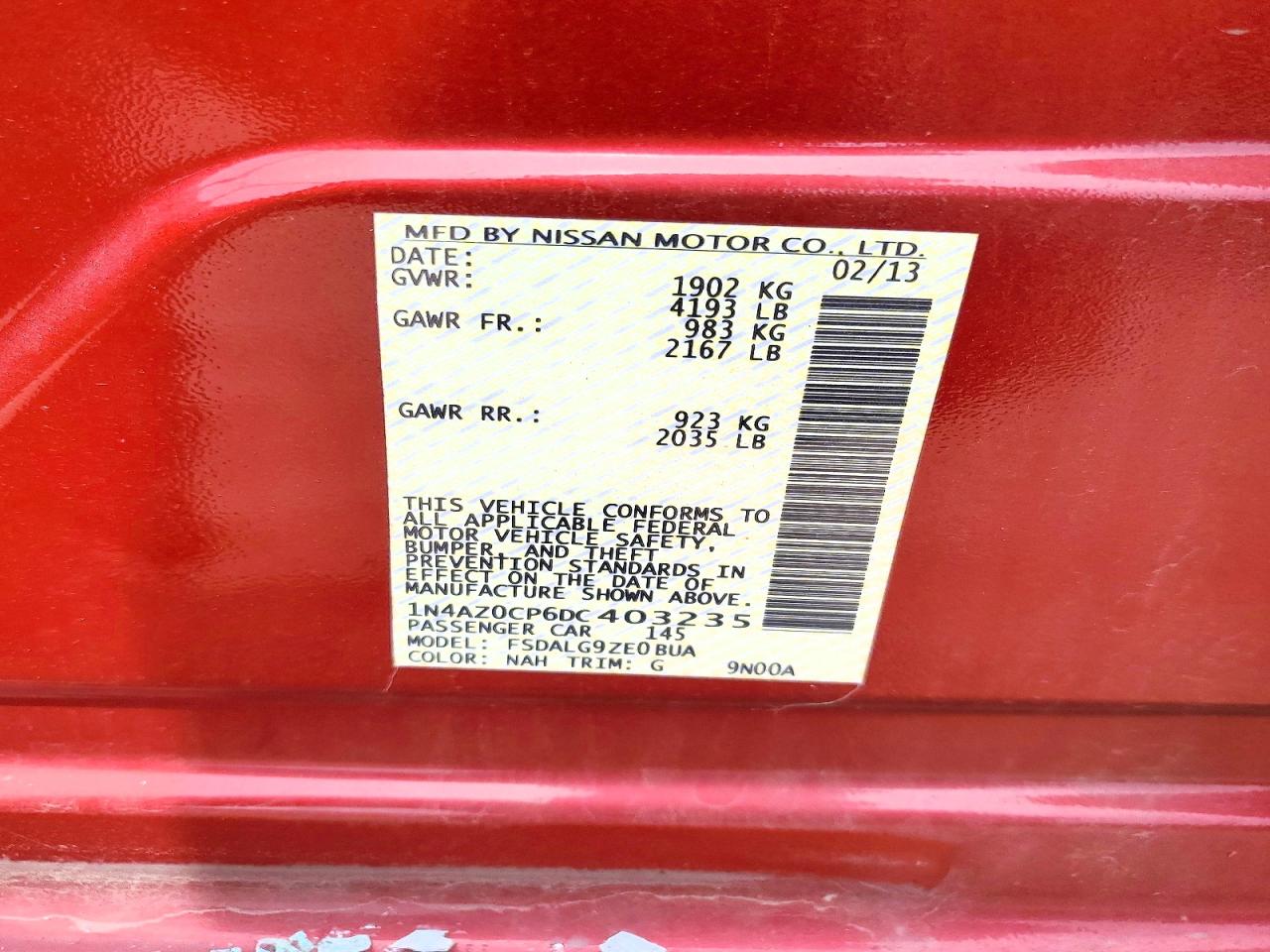 2013 Nissan Leaf S/sv/sl Red vin: 1N4AZ0CP6DC403235