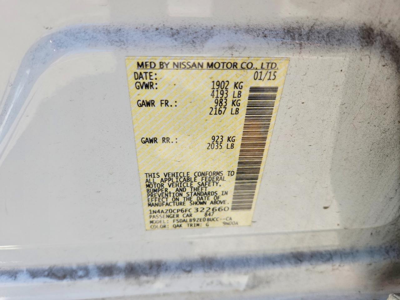 2015 Nissan Leaf S Белый vin: 1N4AZ0CP6FC322660