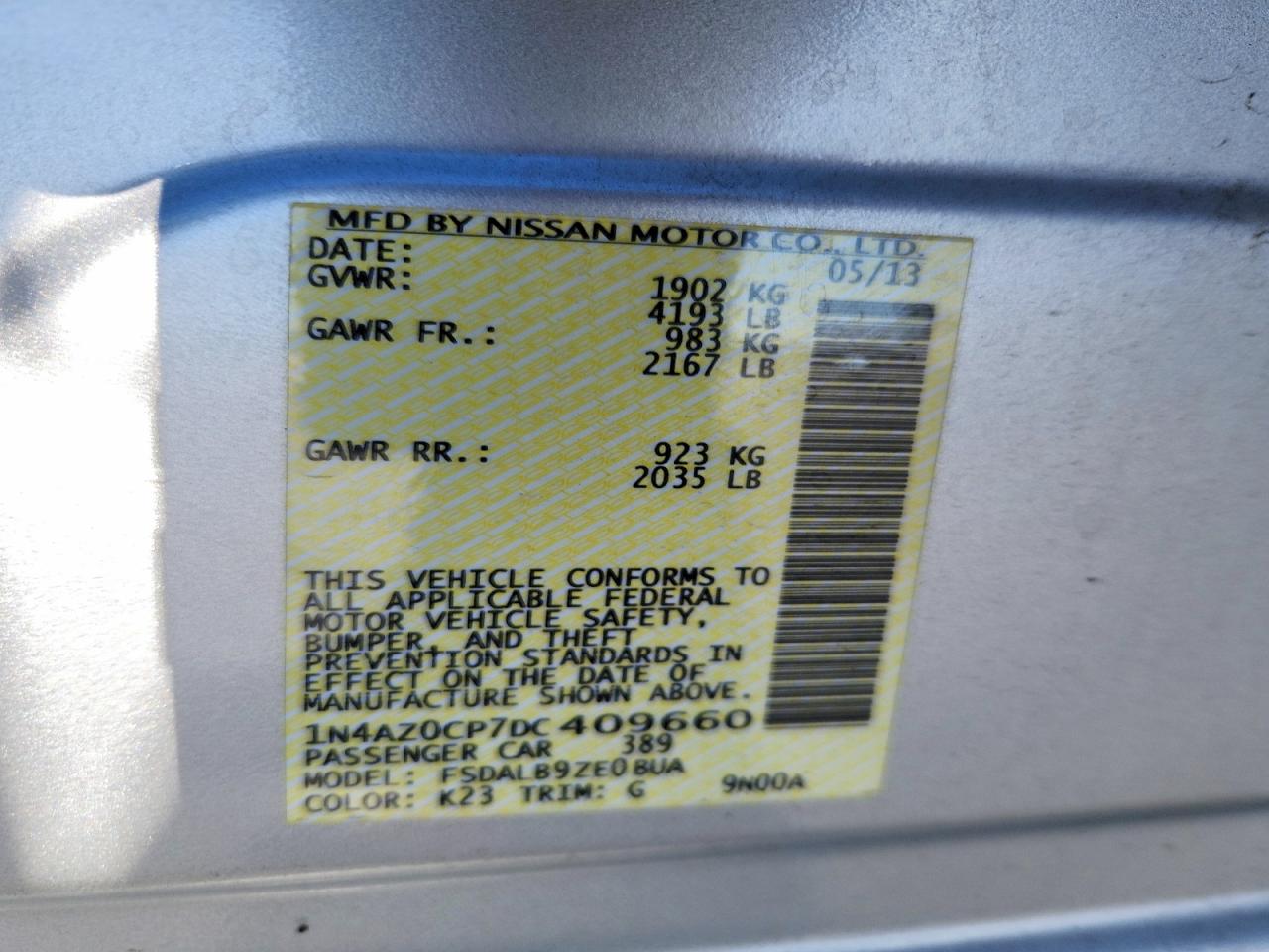 2013 Nissan Leaf Silver vin: 1N4AZ0CP7DC409660