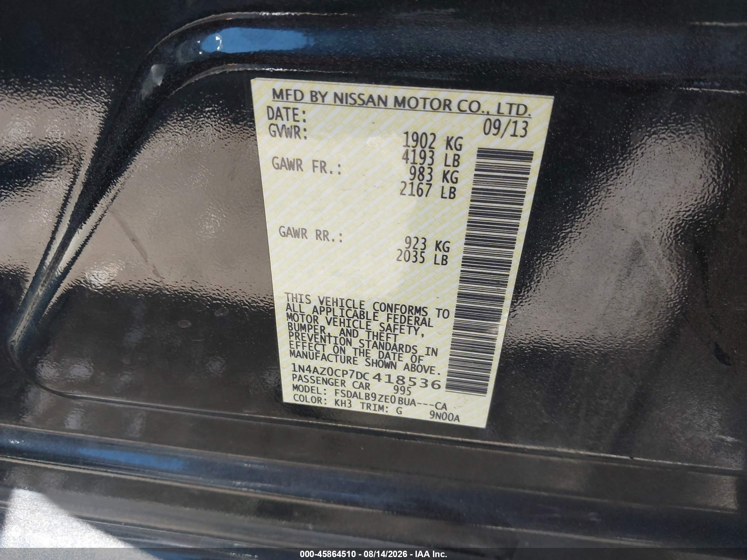 2013 Nissan Leaf S Black vin: 1N4AZ0CP7DC418536